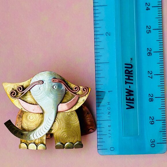 Vintage Tri Tone/Tri Metal Elephant Brooch - Picture 11 of 12
